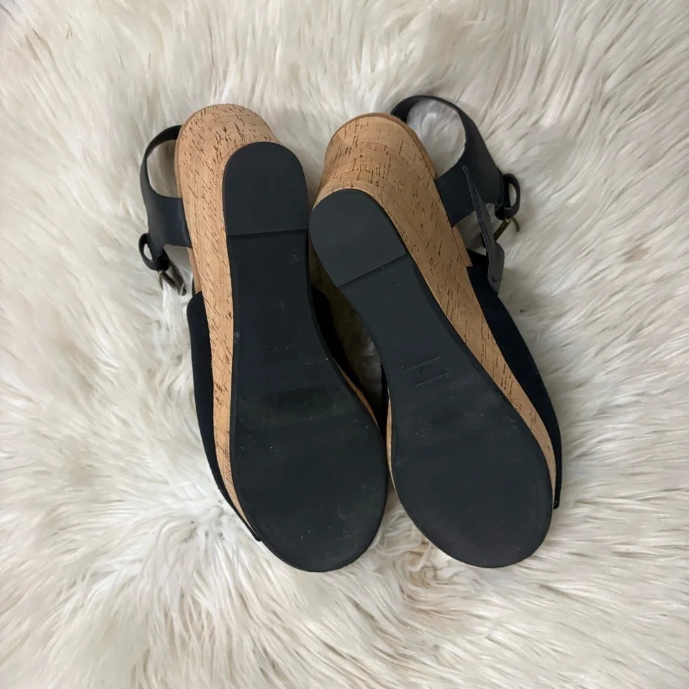 Toms Tropez Jute Wedge Slingback Sandal Platform Black Suede Heels Sz 11